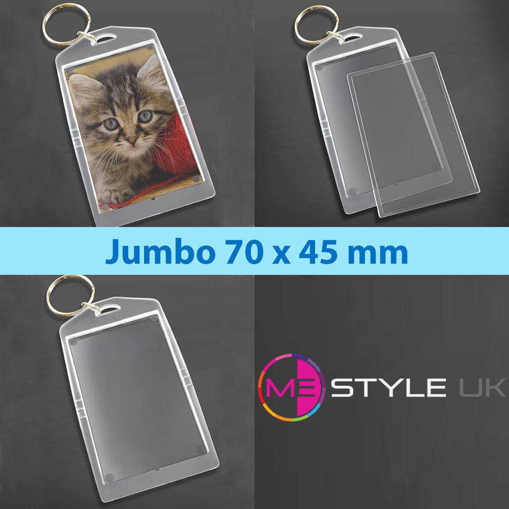 Blank Clear Acrylic Keyrings - Make Your Own - Jumbo 70mm x 45mm