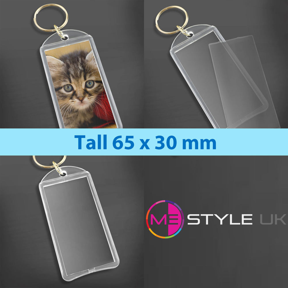 Blank Clear Acrylic Keyrings - Make Your Own - Tall 65mm x 30mm