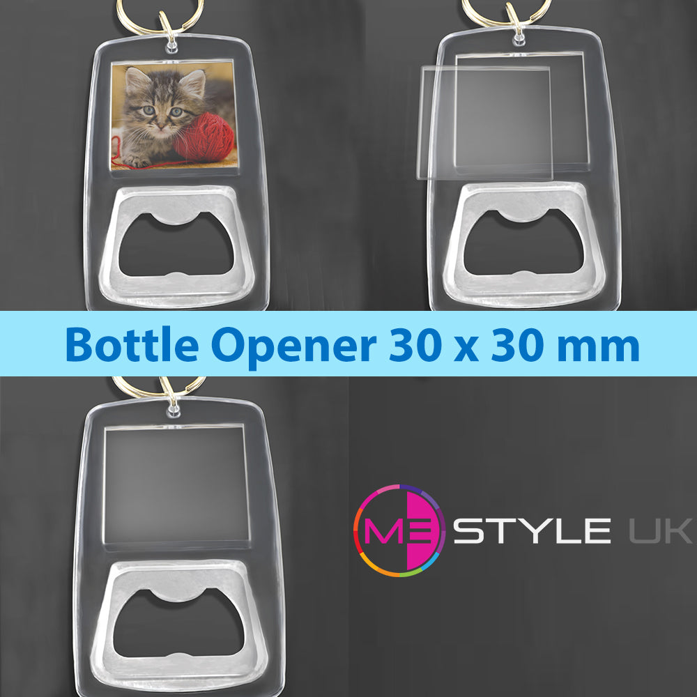 Blank Clear Acrylic Keyrings With Bottle Opener - Make Your Own - 30mm x 30mm